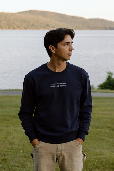 I Live Where People Vacation – Classic Cotton Sweatshirt (Blue Edition)