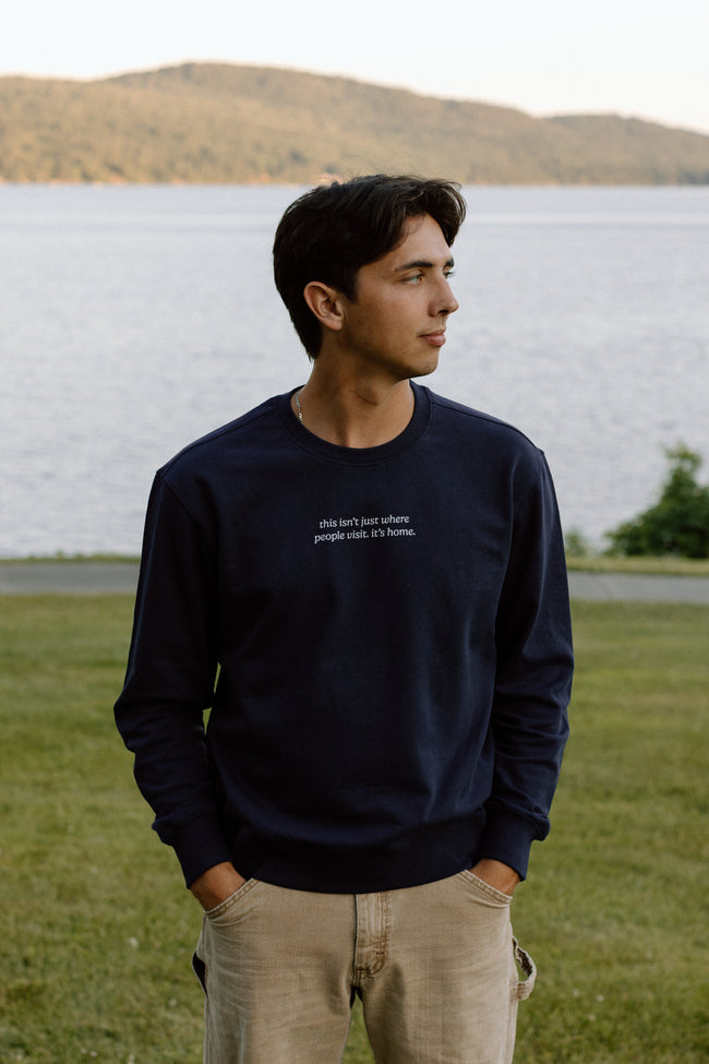 I Live Where People Vacation – Classic Cotton Sweatshirt (Blue Edition)