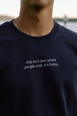 I Live Where People Vacation – Classic Cotton Sweatshirt (Blue Edition)