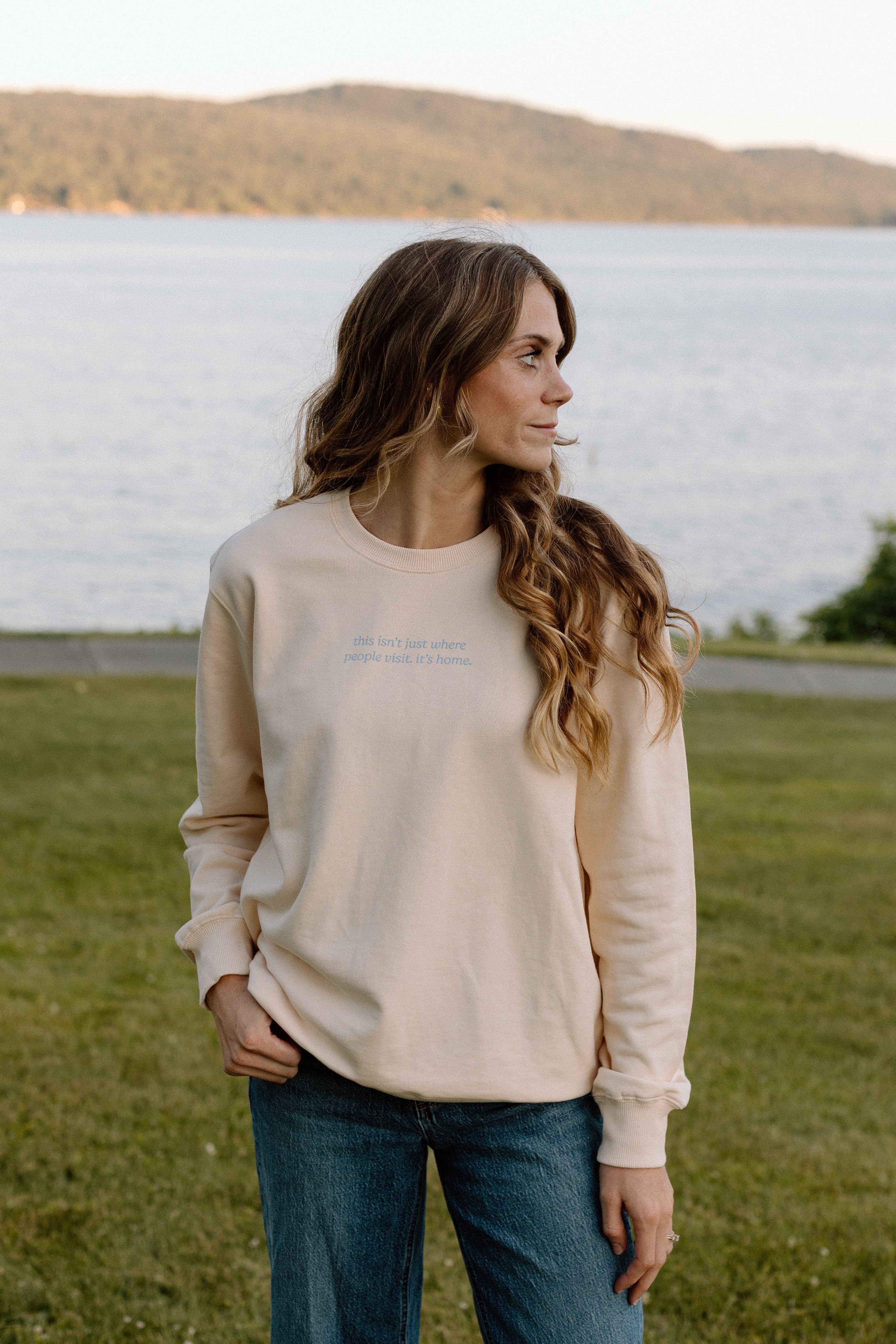 I Live Where People Vacation – Classic Cotton Sweatshirt (Butter Yellow Edition)