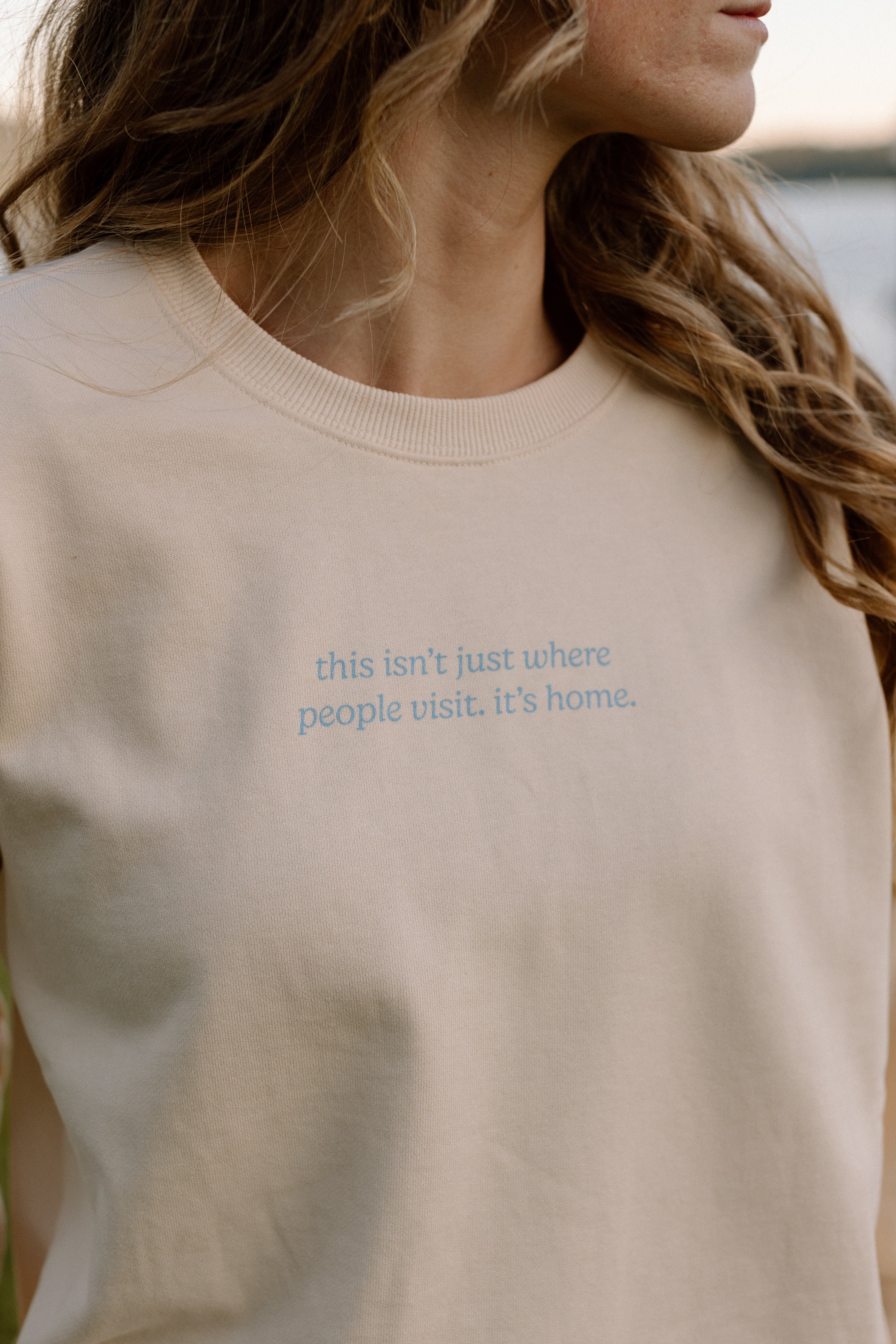 I Live Where People Vacation – Classic Cotton Sweatshirt (Butter Yellow Edition)