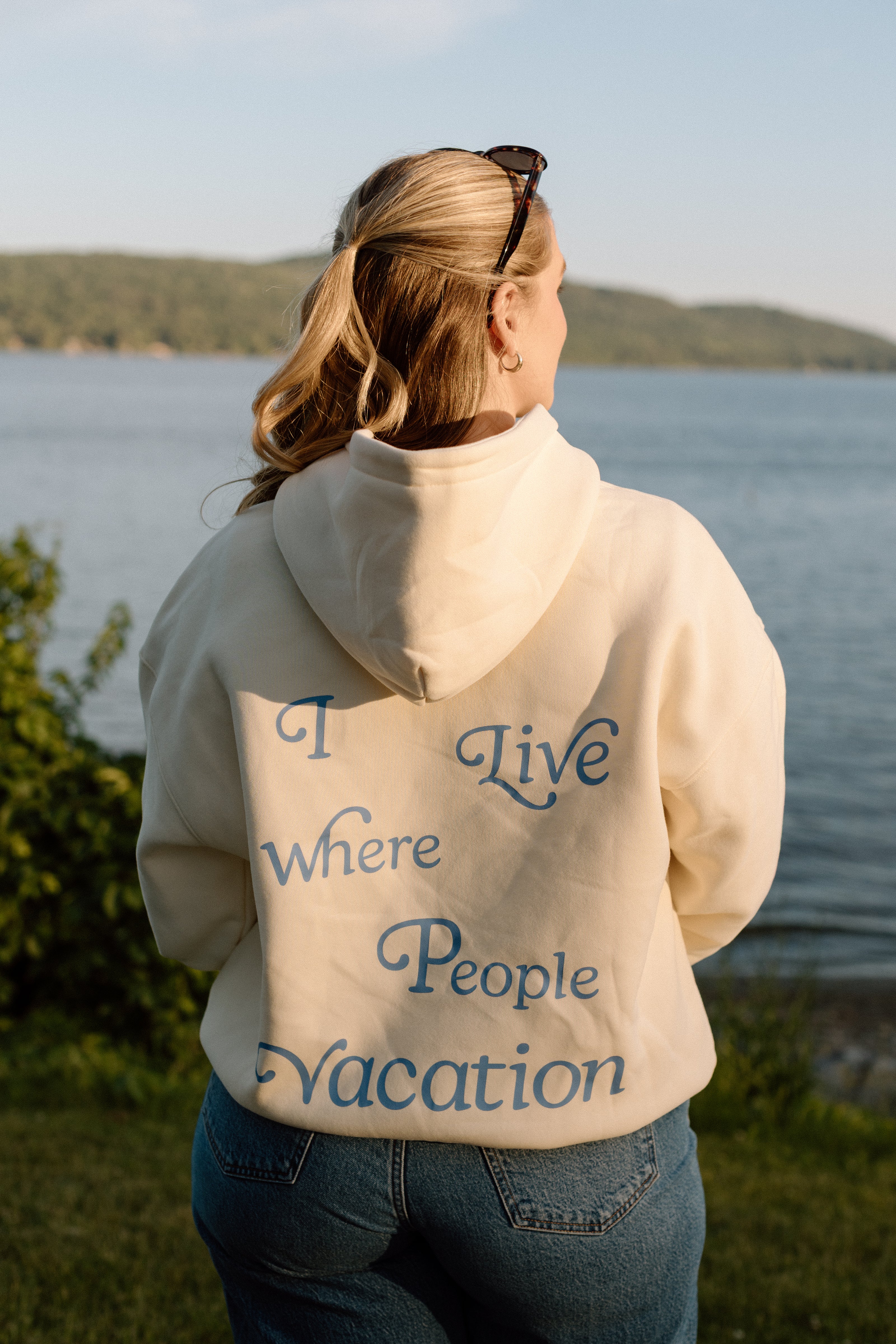 I Live Where People Vacation – Oversized Fleece Hoodie (Butter Yellow)