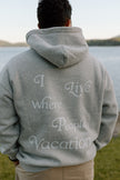 I Live Where People Vacation – Oversized Fleece Hoodie (Gray)
