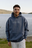 I Live Where People Vacation – Oversized Fleece Hoodie (Jeans Blue)