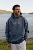 I Live Where People Vacation – Oversized Fleece Hoodie (Jeans Blue)