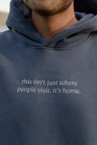 I Live Where People Vacation – Oversized Fleece Hoodie (Jeans Blue)
