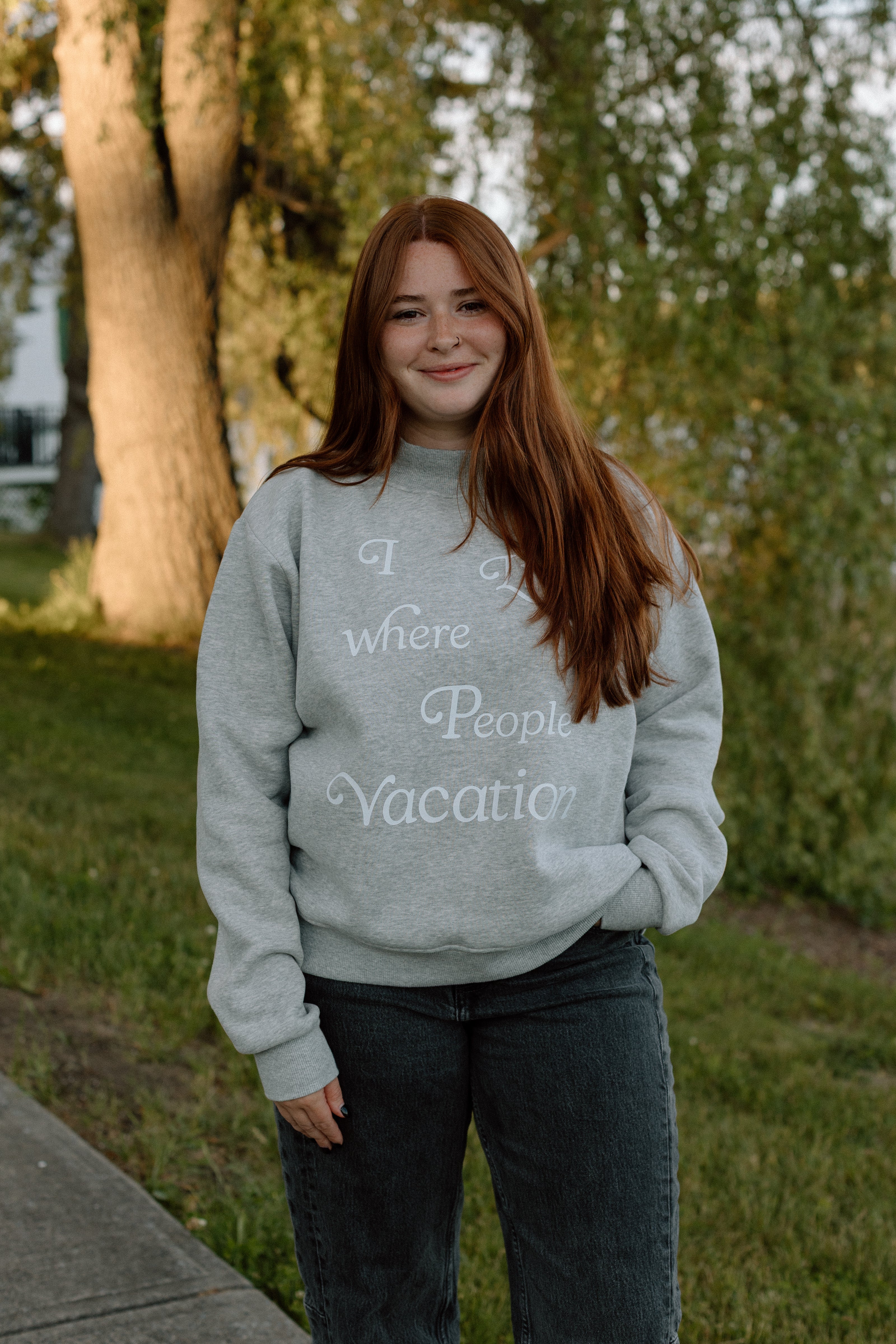 I Live Where People Vacation – Essential Mock Neck (Gray Edition)