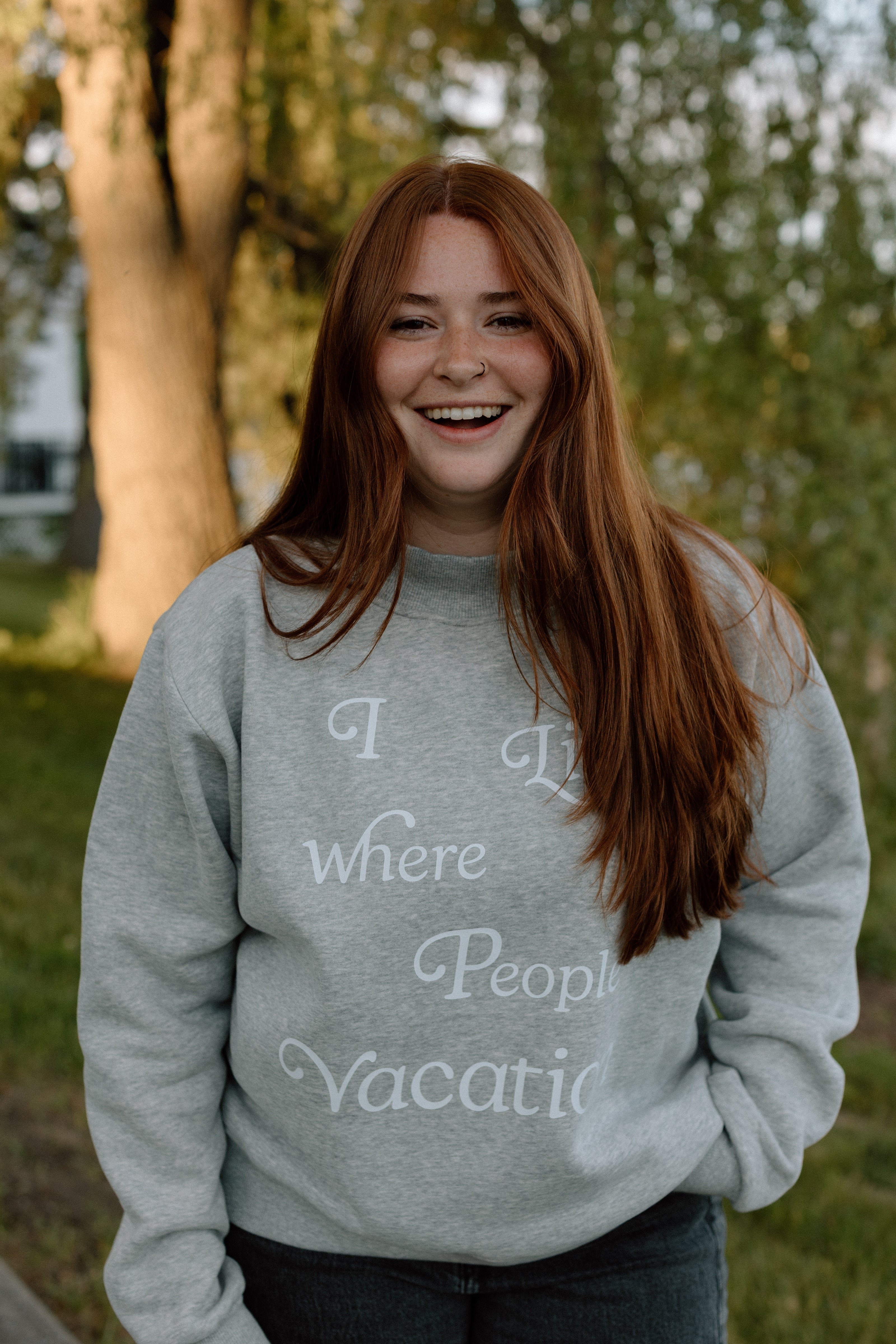 I Live Where People Vacation – Essential Mock Neck (Gray Edition)