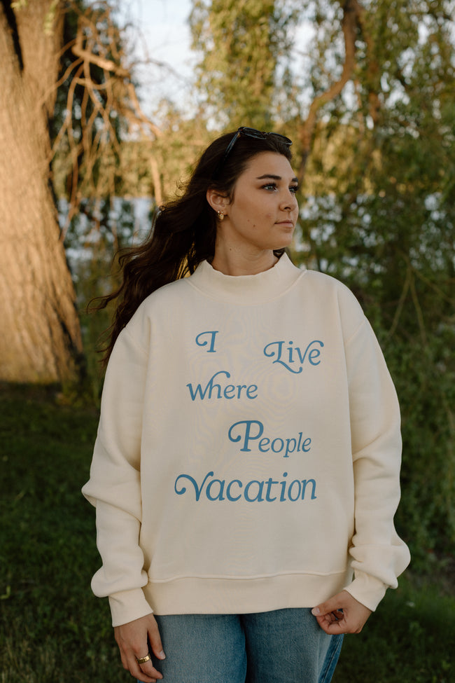 I Live Where People Vacation – Essential Mock Neck (Butter Yellow Edition)