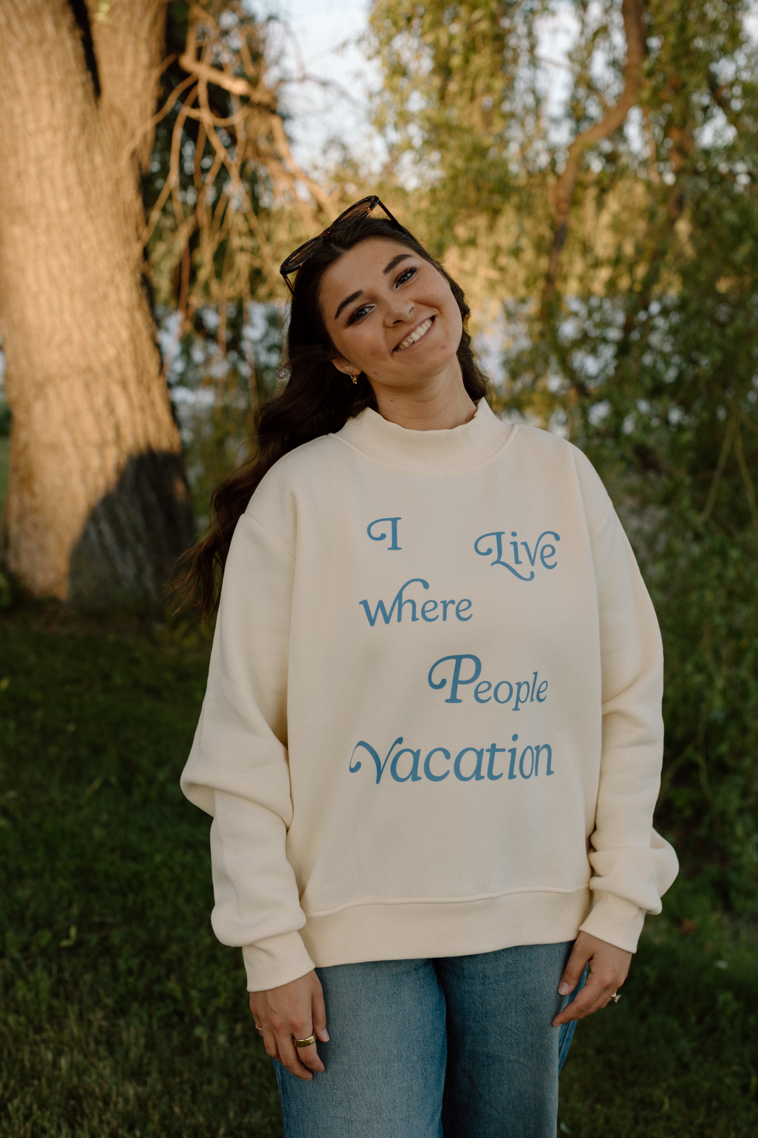 I Live Where People Vacation – Essential Mock Neck (Butter Yellow Edition)