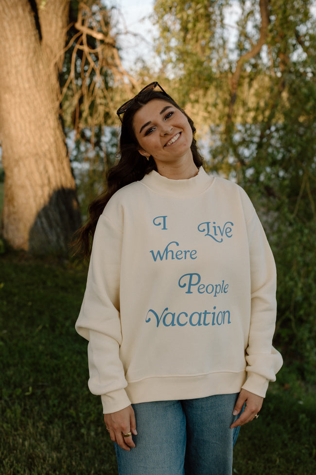 I Live Where People Vacation – Essential Mock Neck (Butter Yellow Edition)