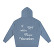 I Live Where People Vacation – Oversized Fleece Hoodie (Jeans Blue)