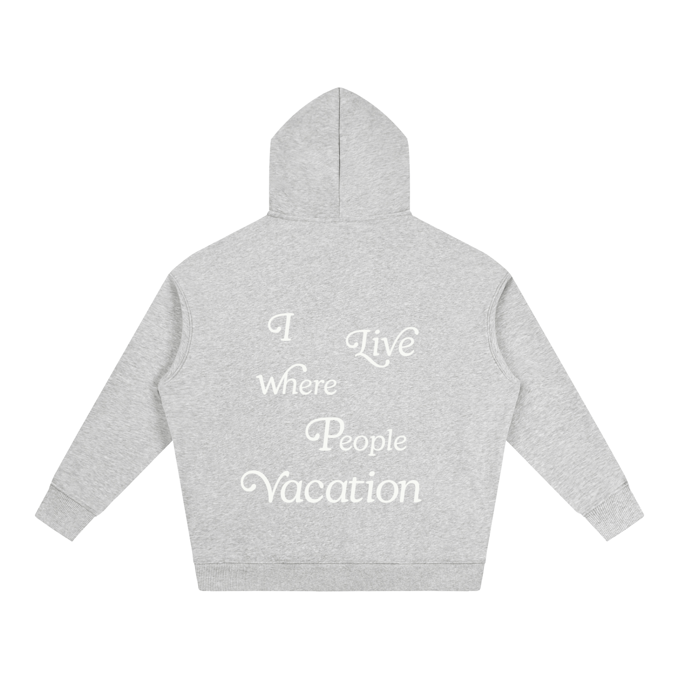 I Live Where People Vacation – Oversized Fleece Hoodie (Gray)